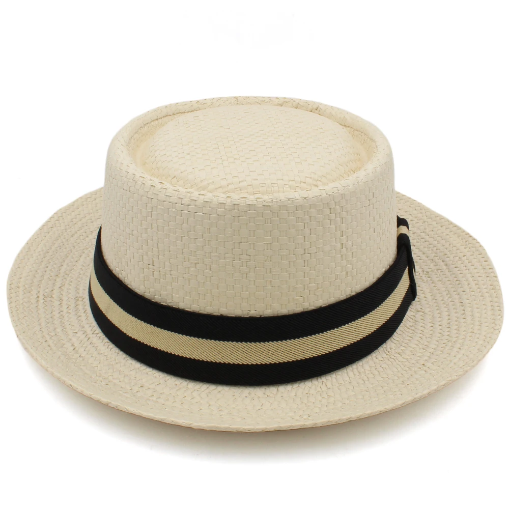 Lager Size Adjustable US 7 1/2-7 5/8 UK L-XL Men Women Straw Pork Pie Hats Summer Sunhat Boater Cap Sailor Sombrero Beach Fedora