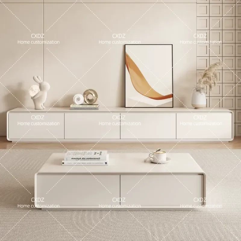 Solid Wood Coffee Table Rounded Corners White Paint Modern Nordic Minimalist Small Apartment Living Room Home