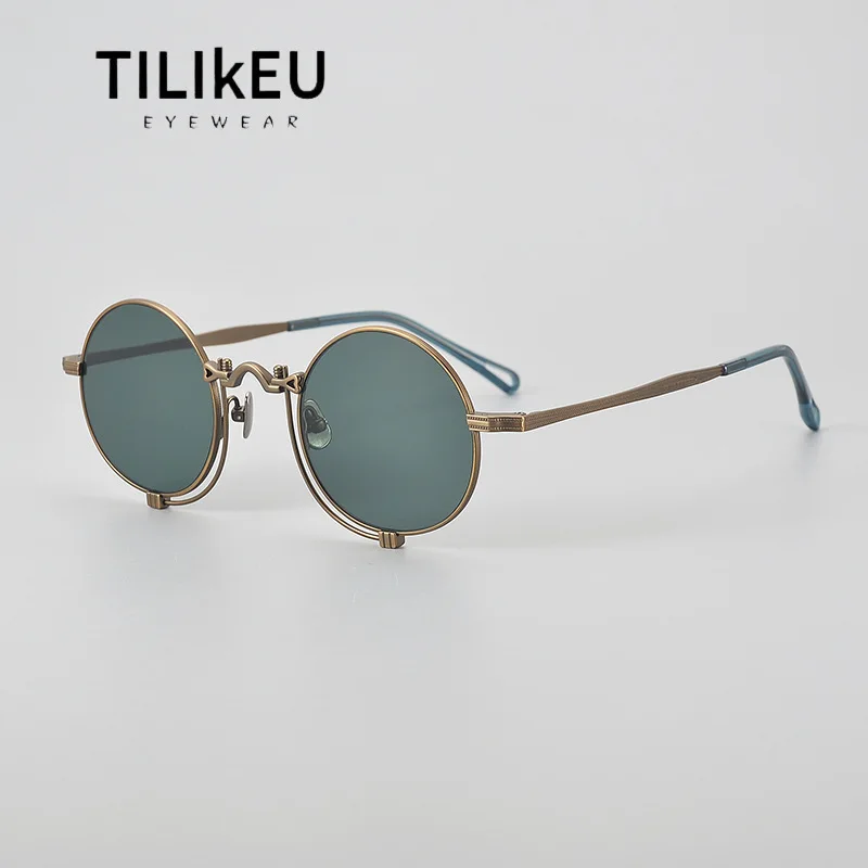 

Vintage Punk Style Oval Pure Titanium Polarized Sunglasses Designer Luxury Runway Streetwear Hip-Hop Party Travel Eyewear UV400