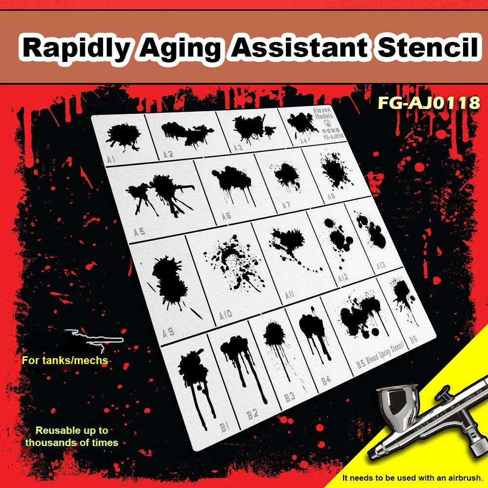 1/35 Blood Splatter Stencil Reusable Airbrush Template for Tank Vehicle Model Aging Blood Drip Splash DIY Hobby Spraying Tool