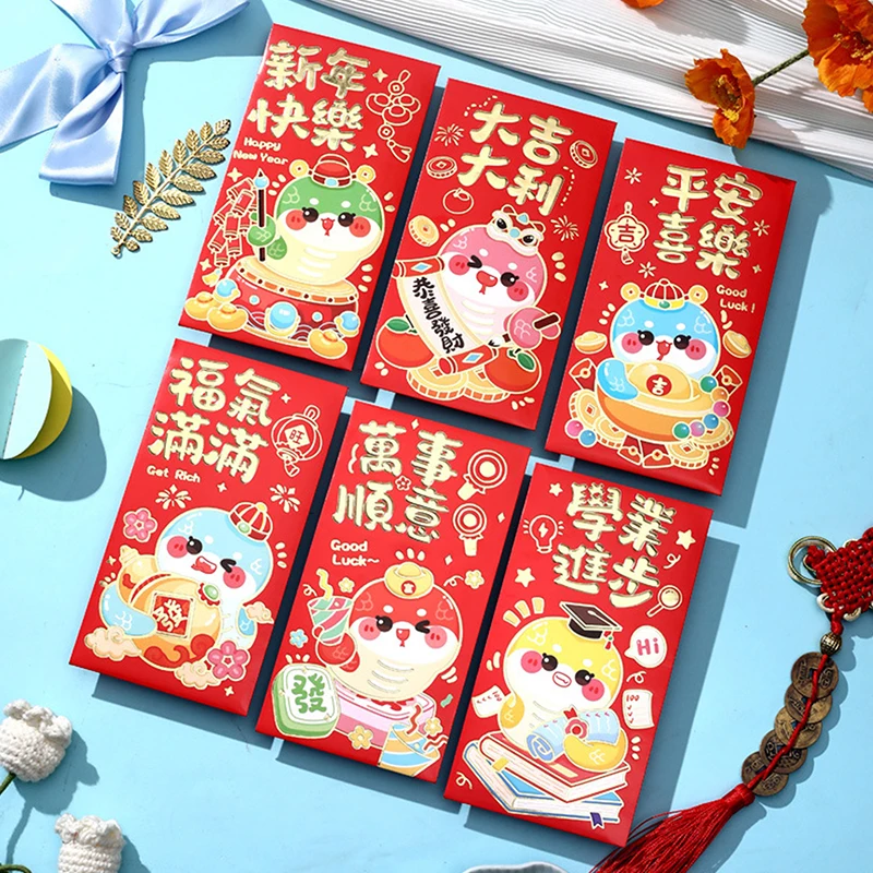 6pcs 2025 chinesische Schlange Jahr roten Umschlag kreative Frühlings fest Geburtstag Kinder Geschenk Glücks geld Umschläge rotes Paket