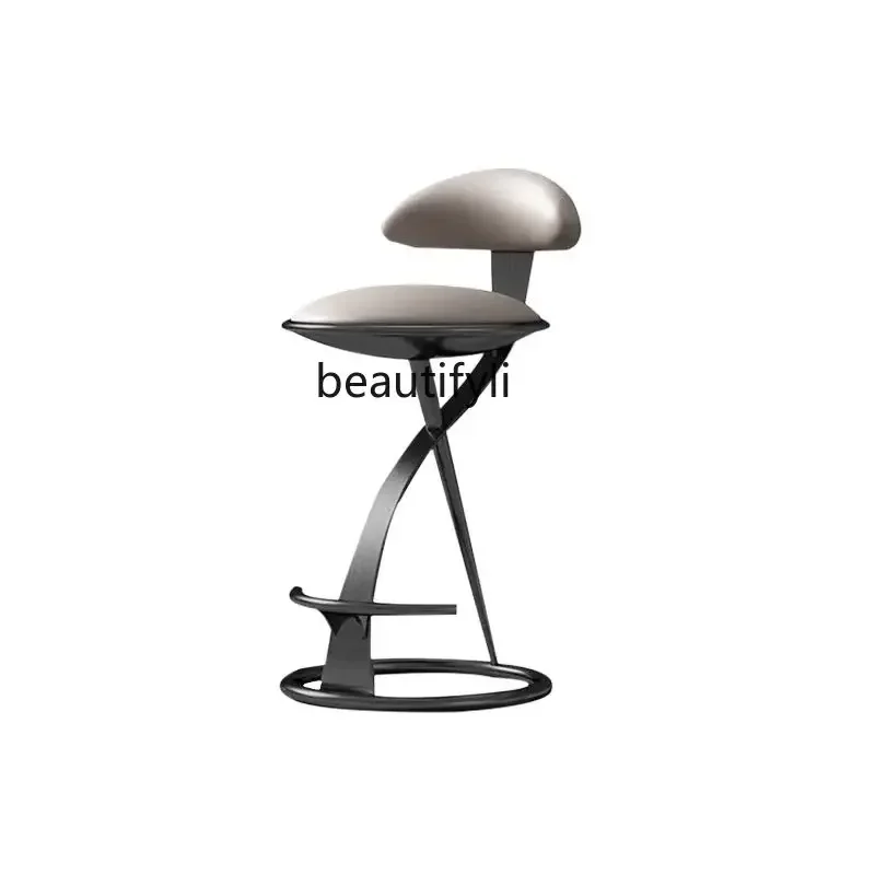 

02 Stainless steel brushed bar chair household island leather high chair metal casual high stool