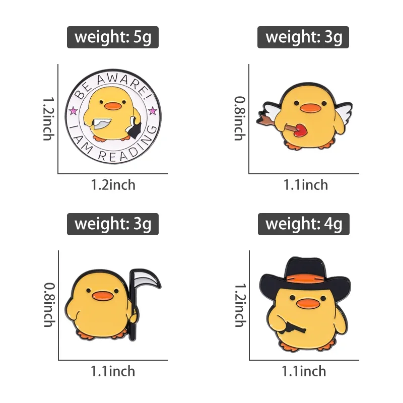 Cartoon Kawaii Yellow Duck Enamel Pins Cool Formal Hat Duck With Guns Brooch Clothes Lapel Badge Cute Jewelry for Kids Friends