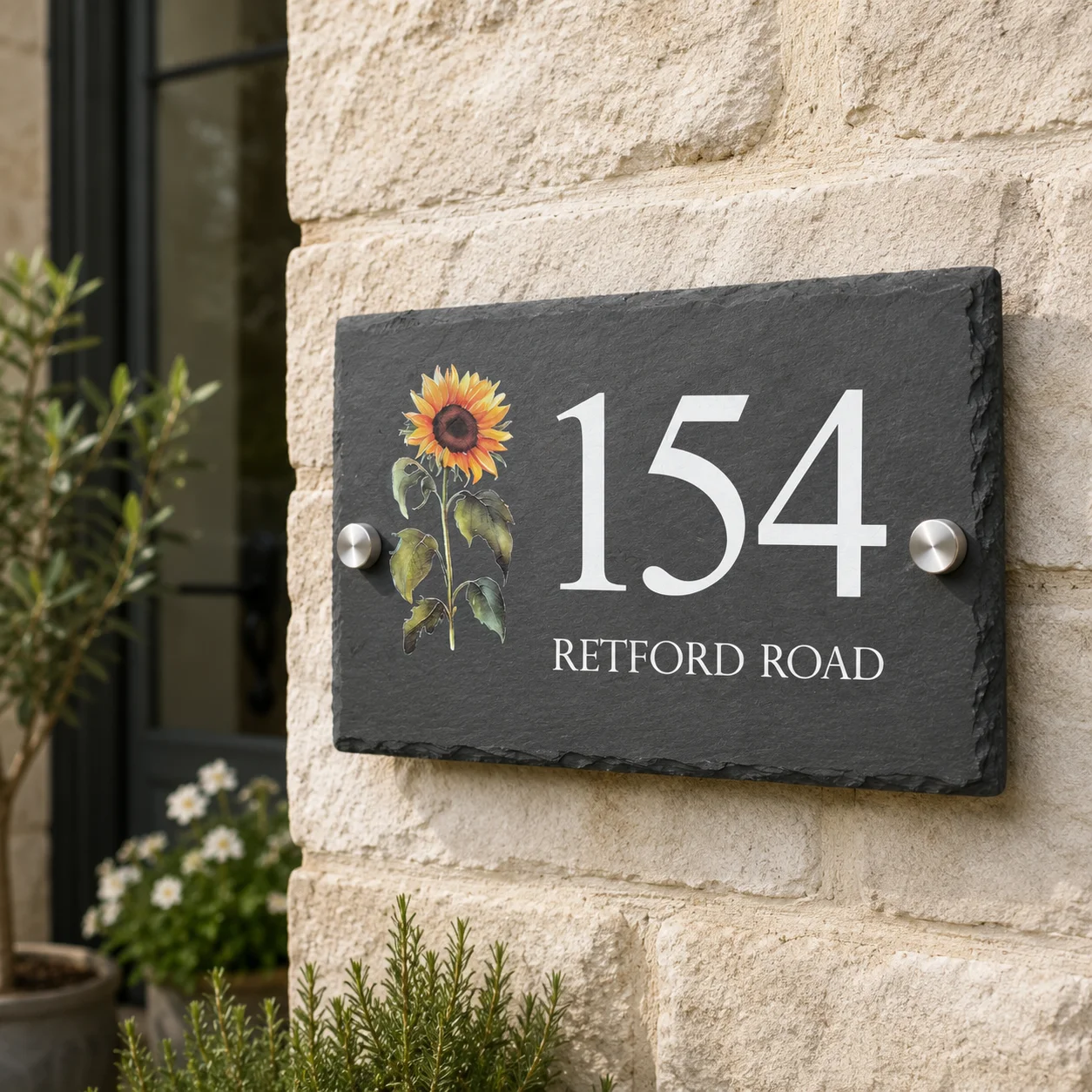 Personalized Slate House Sign Custom Address Plaque Sunflower Door Number Sign Outdoor House Number Garden Wall Decor Home Gift