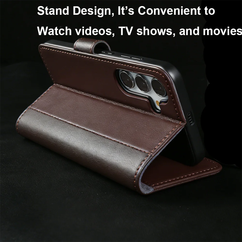 Genuine Leather Flip Case For Samsung Galaxy A57 A37 A27 A17 A26 A36 A16 S24 S23 S21 FE S22 S25 Edge S26 Plus Phone Case Cover view 6