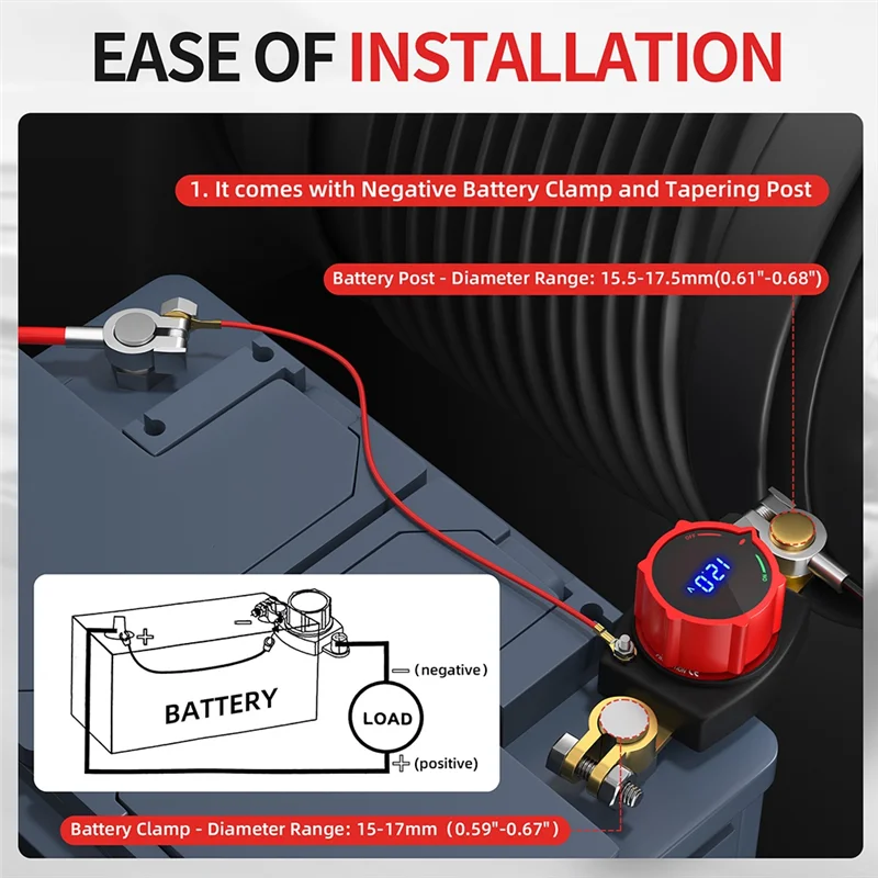 สวิตช์ตัดไฟ ABDJ 12V-48V แบบติดตั้งบนขั้วแบตเตอรี่ พร้อมขายึดและโวลต์มิเตอร์ในตัว ชุดขั้วทองเหลืองสำหรับรถยนต์