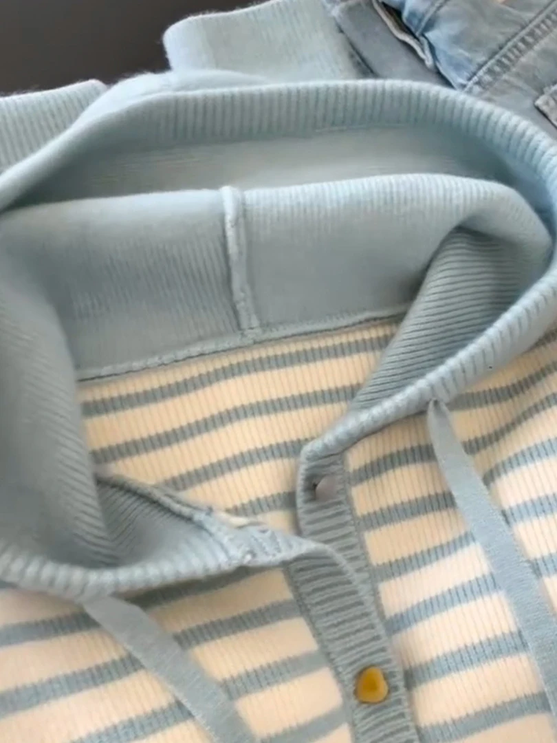 Korean Sle Women's College Sweet Stripes Open Cardigan Hoodie Loose Slim Winter Knitted Top Warm Long Sve Hooded Sweater