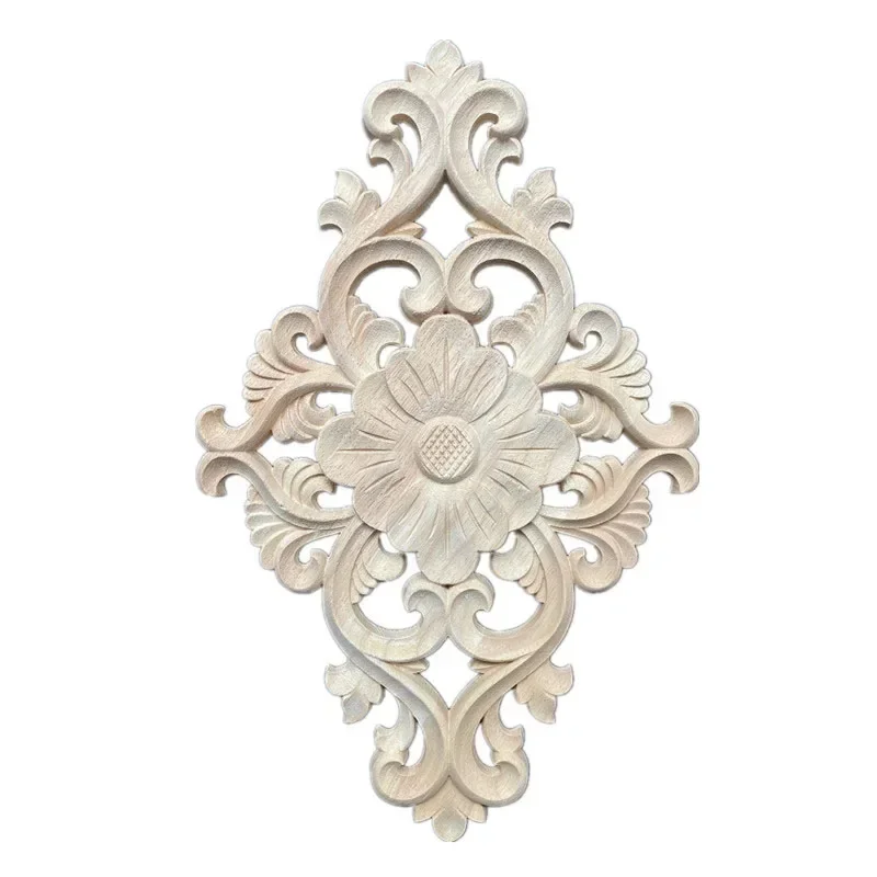 Europe Wood Applique Wood Carving Decal Unpainted Floral Wood Carved Corner Applique Furniture Cabinet Door Wall Home Decor