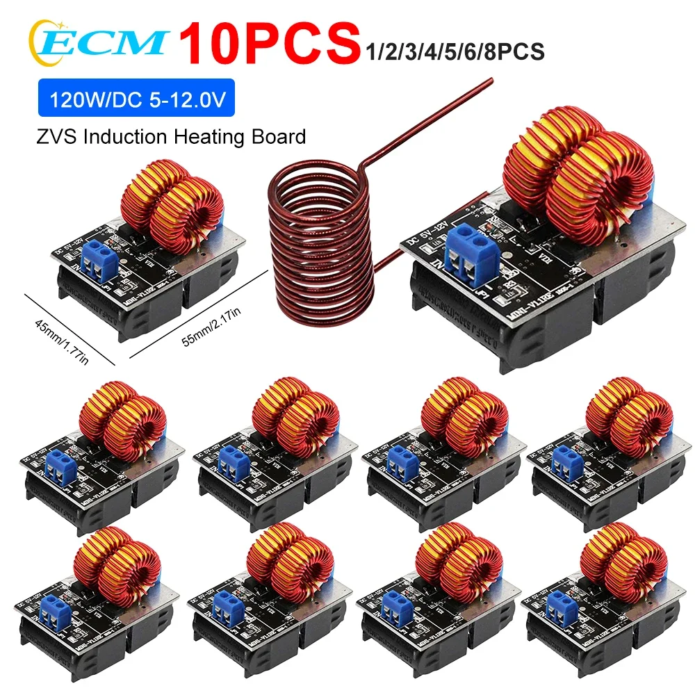 1-10pcs 120W ZVS Induction Heating Board DC5-12.0V Flyback Driver Inductive Heater Heating Driver Cooker + Ignition Coil Module