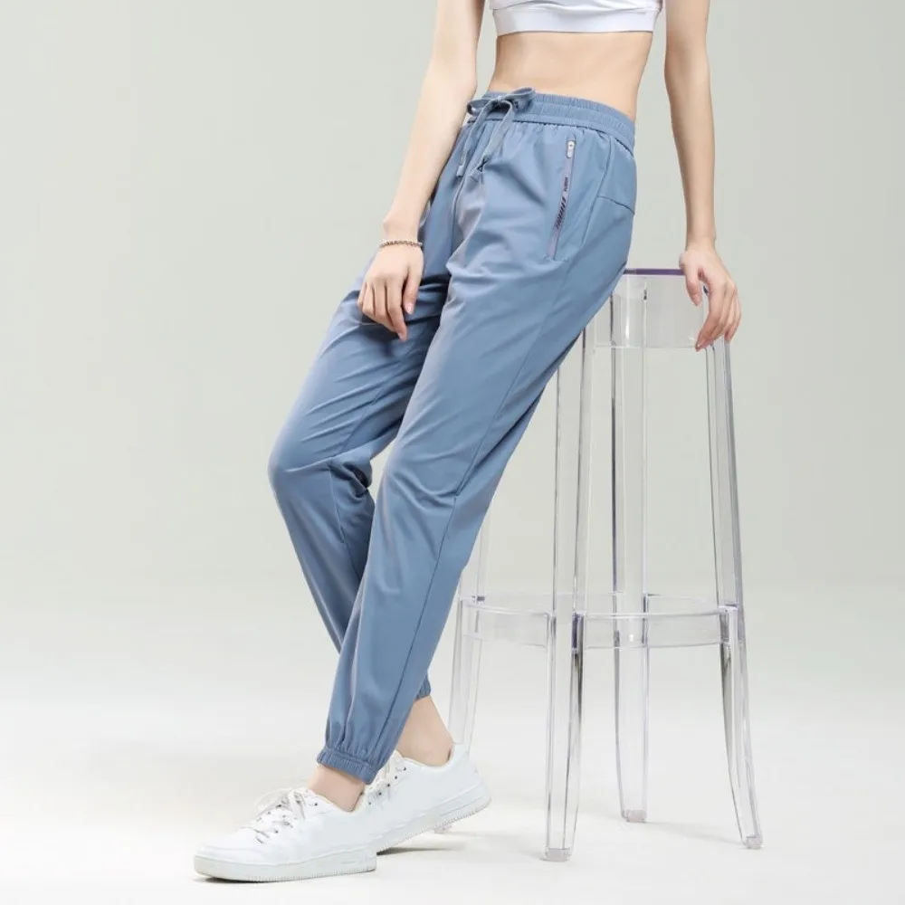 

Slimming Ice Silk Sports Pants Zip Pocket Loose Running Pants Breathable Long Fitness Pants Exercise