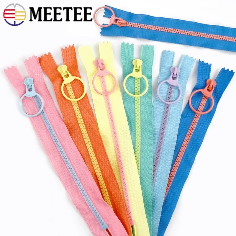 2/5/10Pcs Meetee 3# 15-40cm Zipper Repair Kits Resin Ziper Sliders for Bags Garments Close-End Zippers Pull O Rings Sewing Craft