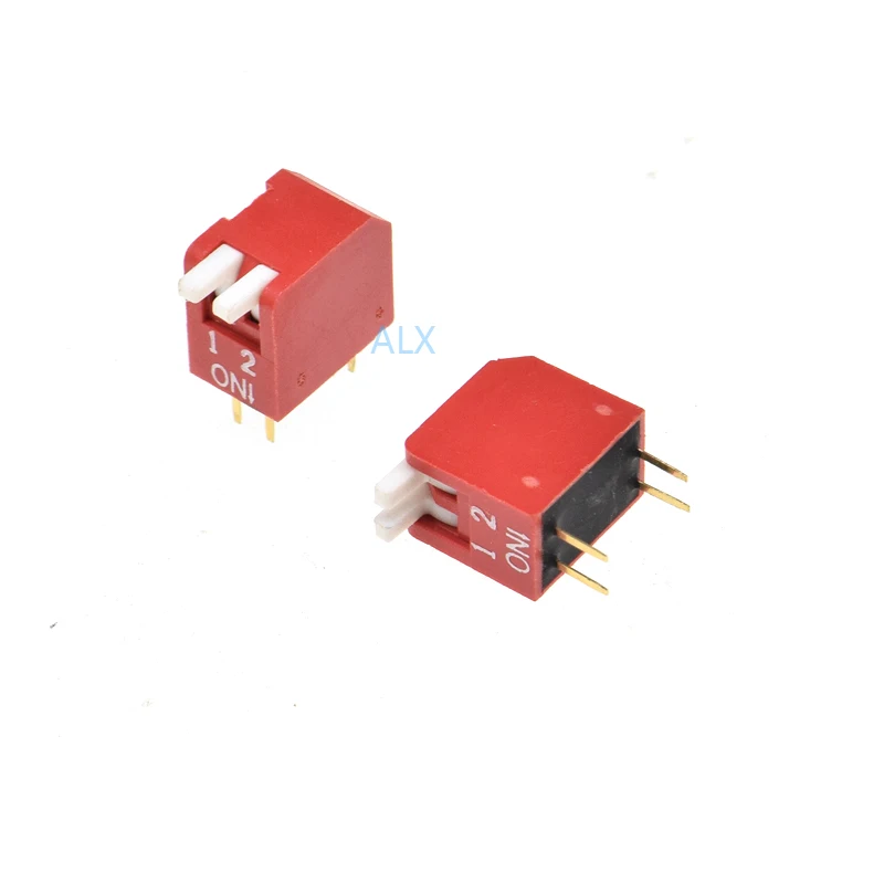 10pcs Red 2 Bit 2p Dip Toggle Switch Doule Row 2pin 2 Pin Pitch 2.54mm Slide Switches Side Piano Type 2 Position 4 Pin  2 Way