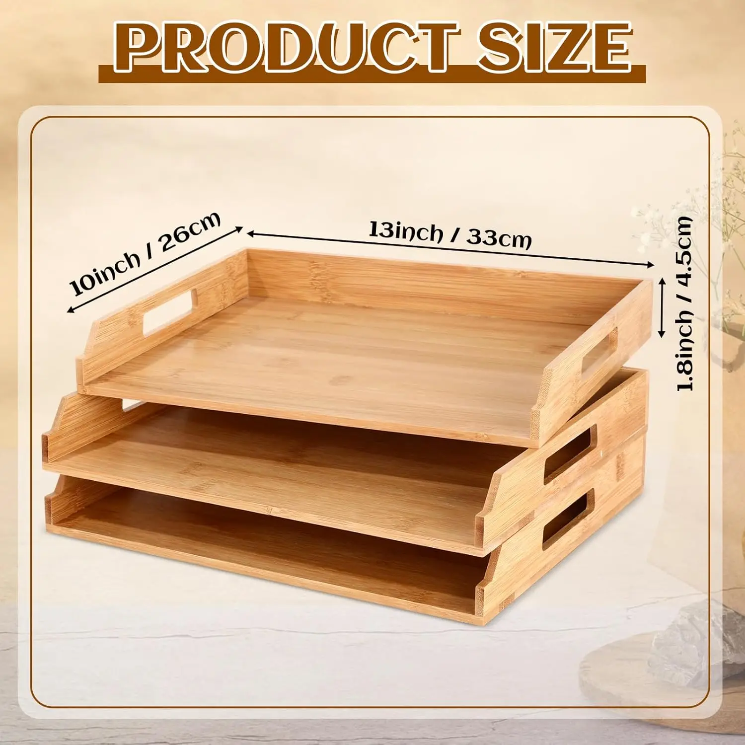 Custom Stackable Bamboo Wood Office Desk Organizer File Holder with 3-Tier Paper Trays for Letters Documents Envelopes Magazines