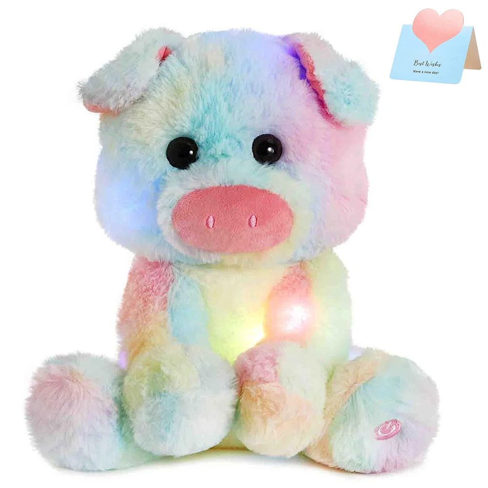 28cm Animals Plush Toys Kawaii Stuffed Sitting Pig Doll Pillow with LED Light Musical Pig Toys Lullaby Toy for Girls Kids Gift