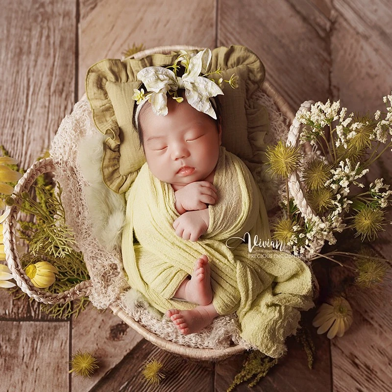 Newborn Photography Props Spring Florals Theme Set Vintage Backdrop Headband Pillow Blanket Wraps Florals for Studio Photoshoot