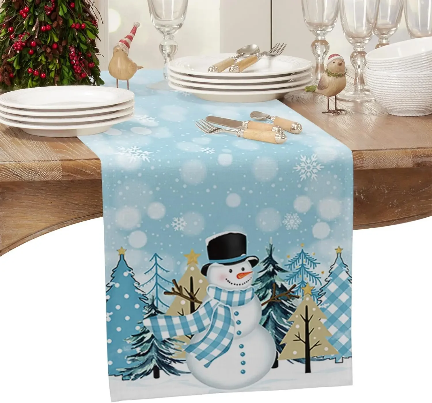 Christmas Tree Snowman Snowflake Linen Table Runners Party Decor Reusable Kitchen Dining Table Runner Christmas Decorations