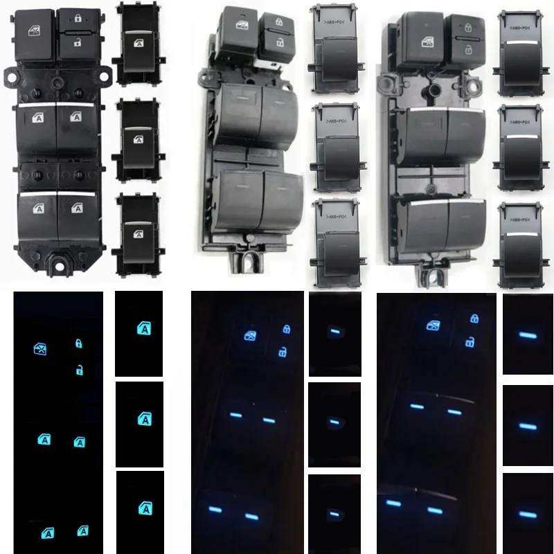 Left Driver LED Ice Blue Backlight Power Window Lock Unlock Switch Panel Button 4Pcs/Set For Toyota RAV4 Corolla CHR 2019-2026