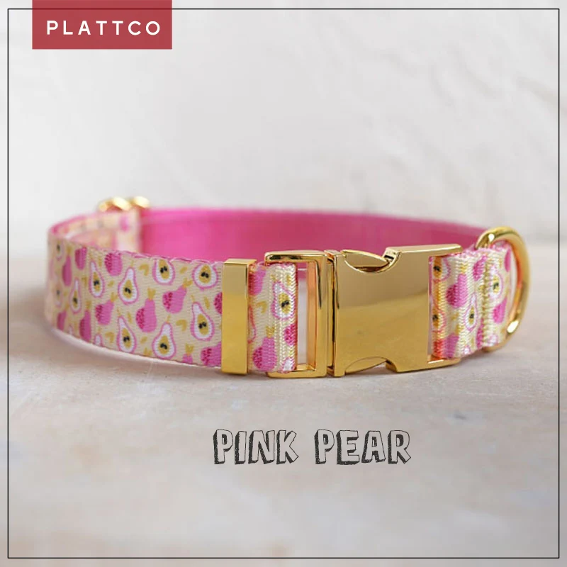 PLATTCO unique design dog collar print Pink Pear pattern and high-quality gold buckle 5 size PDC368YG