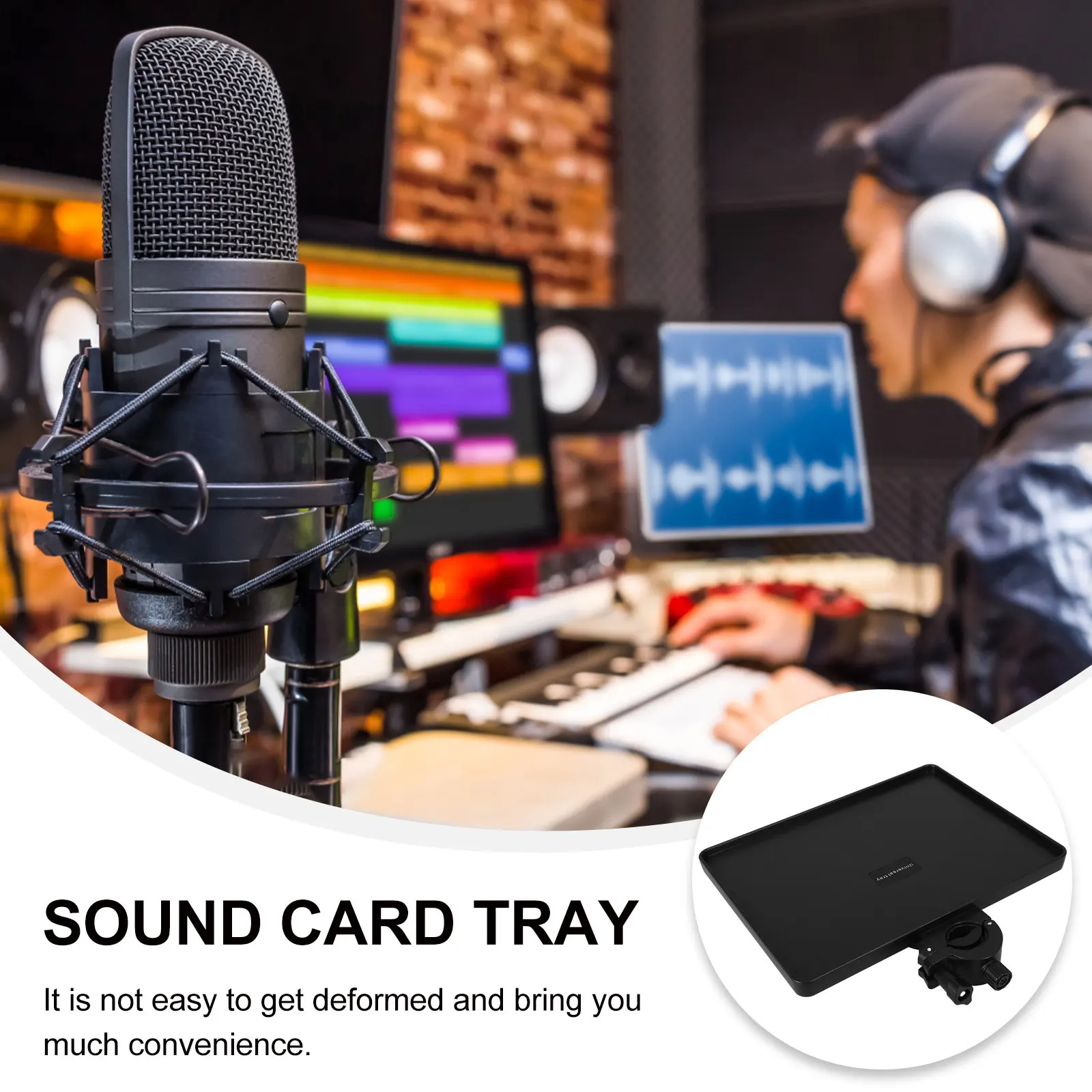 Sturdy Clamp-on Microphone Stand Tray with 3Kg Load Limit Adjustable Height Fine Workmanship Raised Edge Design for Sound Card