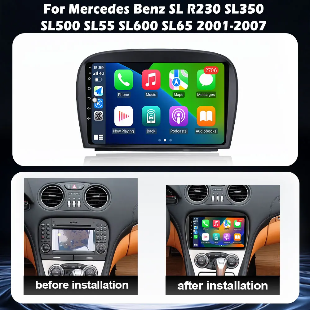 Car Radio Multimedia For Mercedes Benz SL R230 SL350 SL500 SL55 SL600 SL65 2001-2007 Android Auto Carplay 4G+WIFI BT DSP Stereo