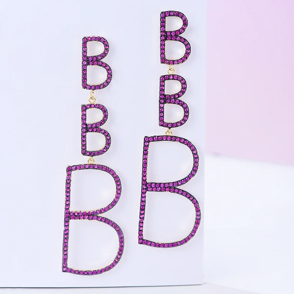 

Missvikki Romantic Luxury Big Letter B Pendant Earrings For Women Wedding Cubic Zircon CZ Engagement Indian Earrings for Women