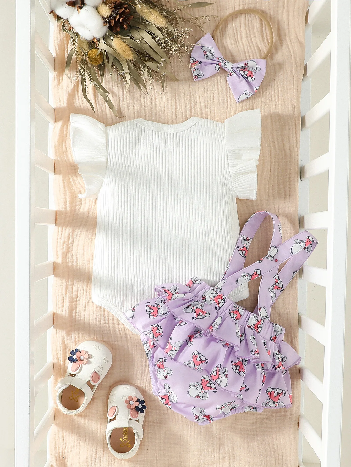 2pcs  Summer Sleeveless Baby Girl Elephant-Print Cute Sets for Everyday Wear