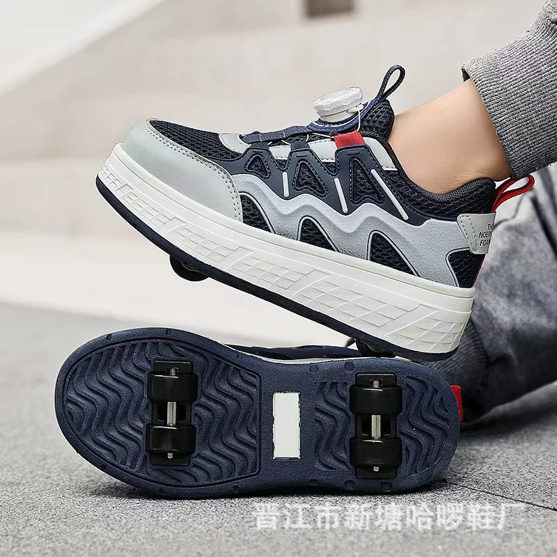 Dual-use Deform Wheel Double Row Sneakers 4 Wheels Breathable Deformation Roller Skates Shoes Walking Invisible Pulley