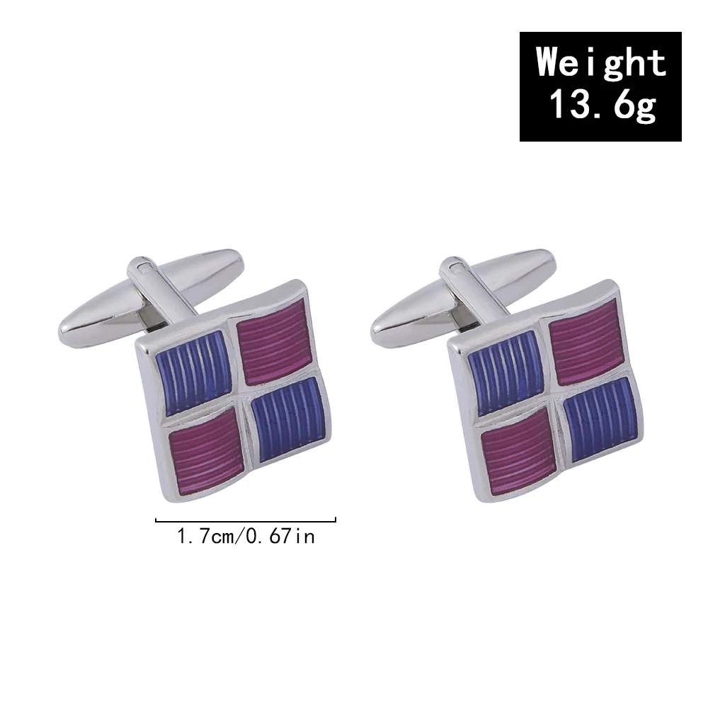 Persönlichkeit Lila Blau Farben Herren Plaid Quadratische Manschettenknöpfe Vatertagsgeschenk – Detail 1