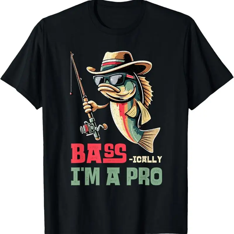 

Bass Ically I'm A Pro Забавная одежда для рыбалки Мужская детская футболка