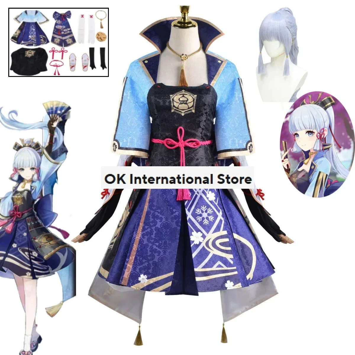 Genshin Impact Kamisato Ayaka Cosplay Costume Comic Exhibition Party Carnival Uniform Set Complete Set of Props