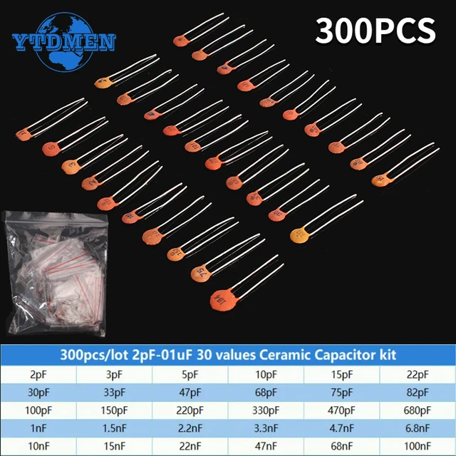 300 sztuk zestaw kondensatorów ceramicznych 2pF ~ 0.1uF 30 wartości * 10 sztuk zestaw kondensatorów asortyment komponentów elektronicznych darmowa wysyłka