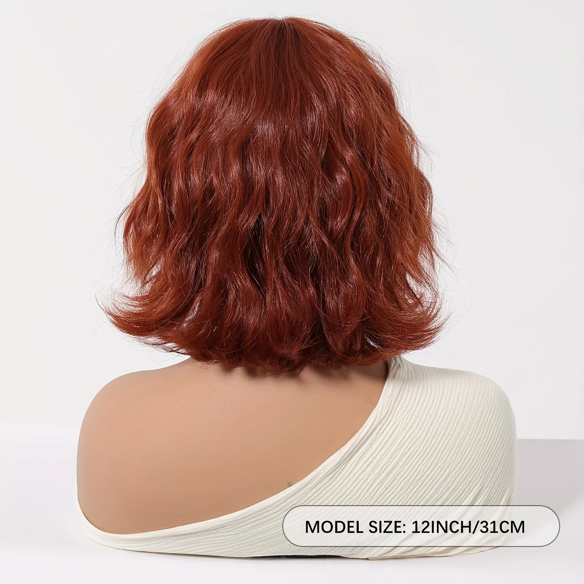 ALAN EATON Auburn Synthetic Wigs with Bangs Short Wavy Wig Red Brown Curly Hair for Party Cosplay Heat Resistant Fiber Wig image 4