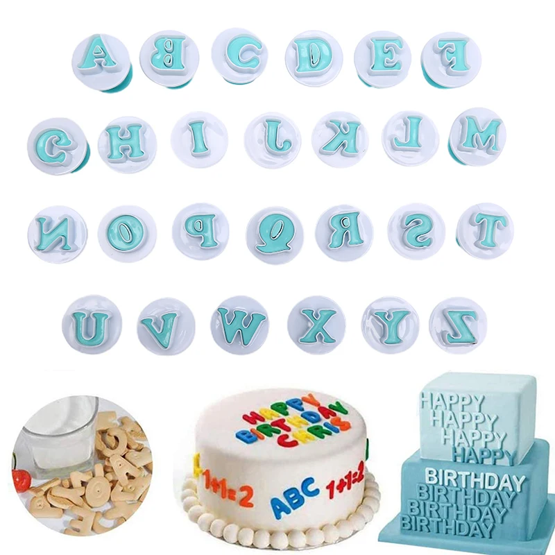 35pcs/24pcs Alphabet Number Cake Molds Cakes Sugar Paste Letter Cookies Cutter Words Press Stamp Baking Embossing Mould DIY Cake