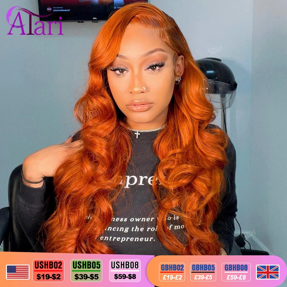 

High Density 200 220 250 Body Wave Human Hair Wigs Orange Ginger Colored 13x6 Lace Frontal Wig Pre Plucked Remy Hair Lace Wig