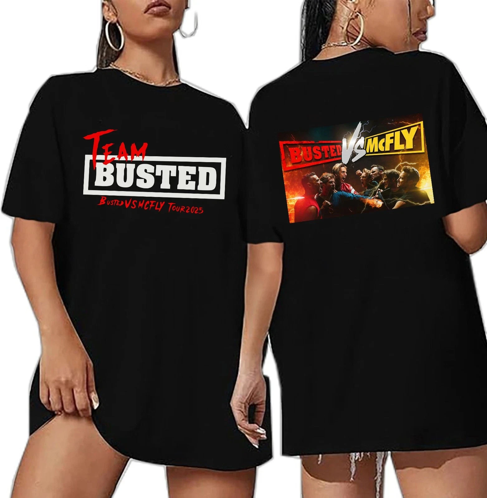 تي شيرت Team Busted 2025 Tour، قميص أمامي من الخلف للحفلات الموسيقية Vs McFly، تي شيرت موسيقي ملابس نسائية تي شيرت جرافيك