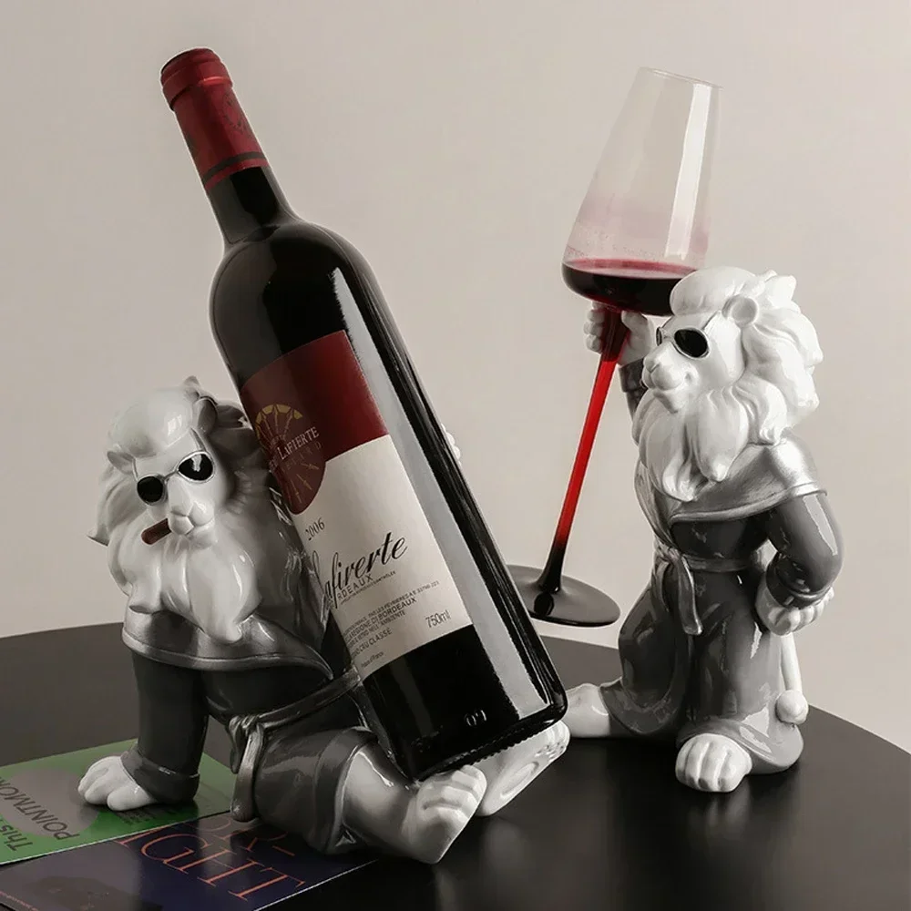 Lion Sculpture Decoration In Living Room,Wine Rack Wine Cabinet Decoration,Household Shelving Ornaments,Wine Cup Holder Crafts