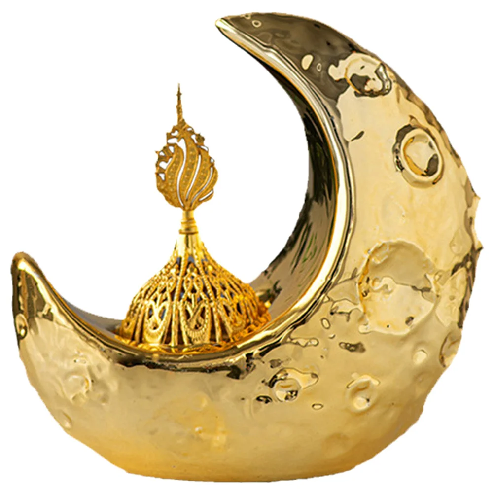 

Ceramic Moon Incense Burner Desktop Holder Censer Aromatherapy Furnace Middle East Incense Cone Holder Ramadan