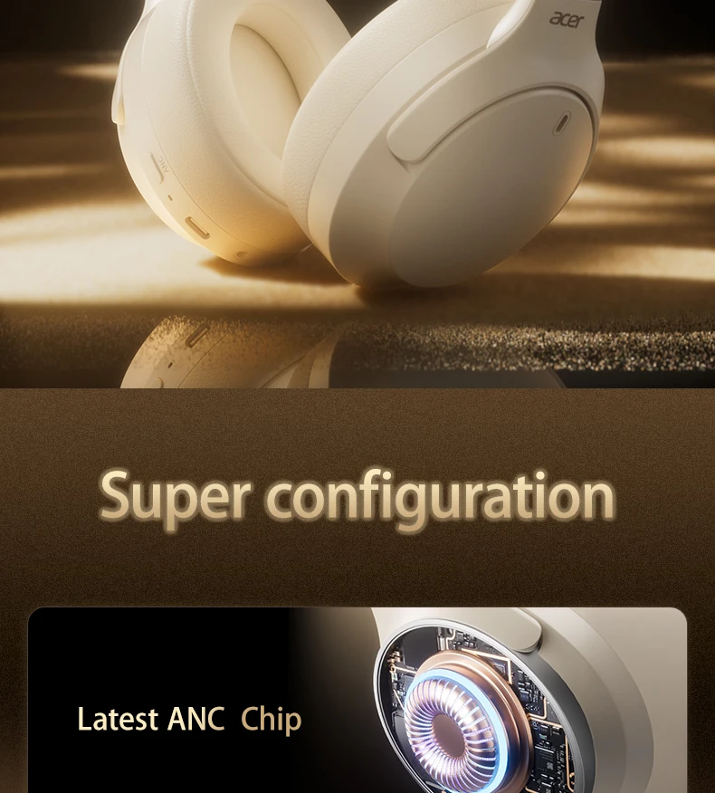 Acer OHR305 ANC Drahtlose Kopfhörer Kopfverfolgung 3D Spatial Audio -42 dB ANC Bluetooth 5.4 HiFi-Headset ENC HD-Mikrofon mit geringer Latenz – Detail 2