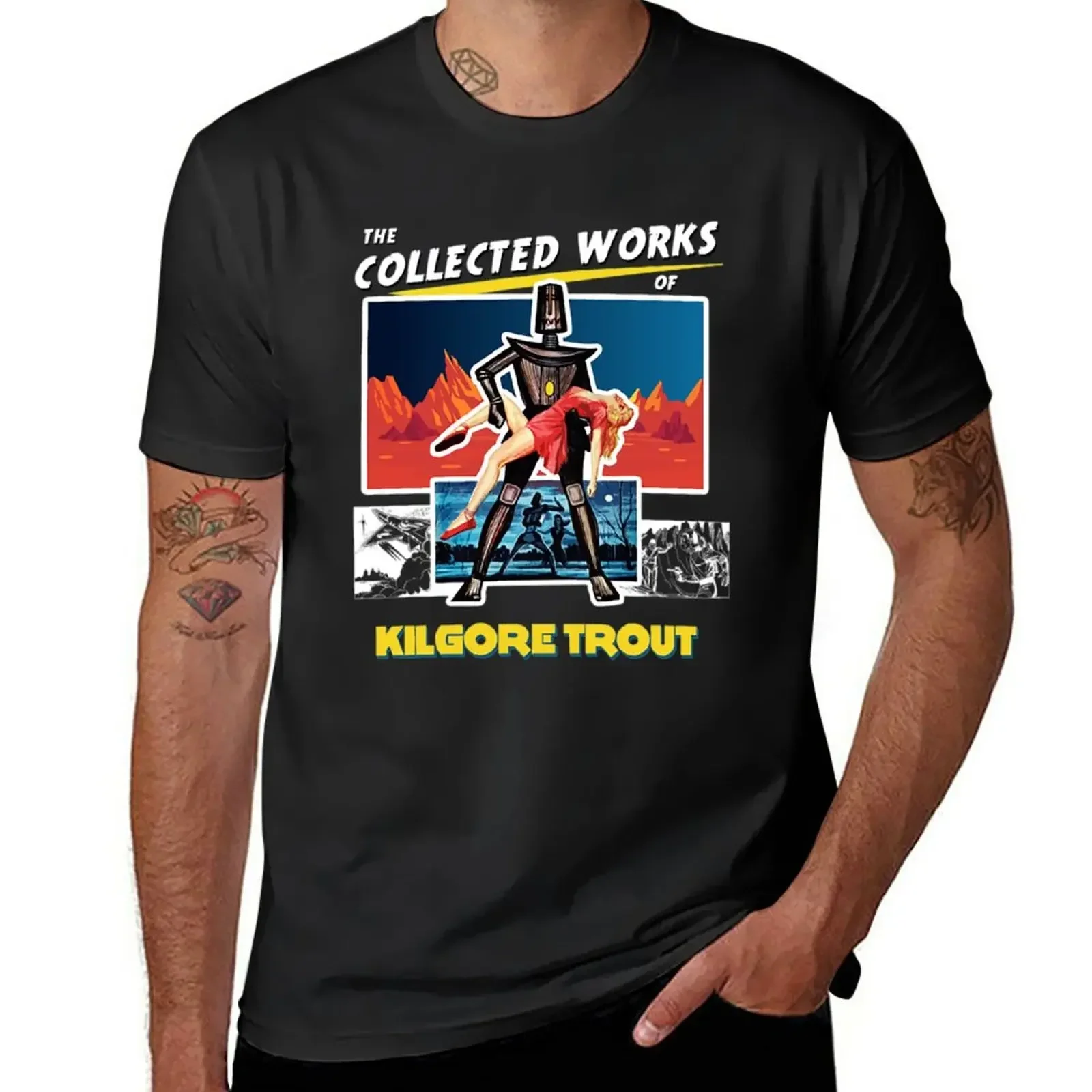 Camiseta Masculina The Collected Works of Kilgore Trout, Blusa da Lista Azul, Preta