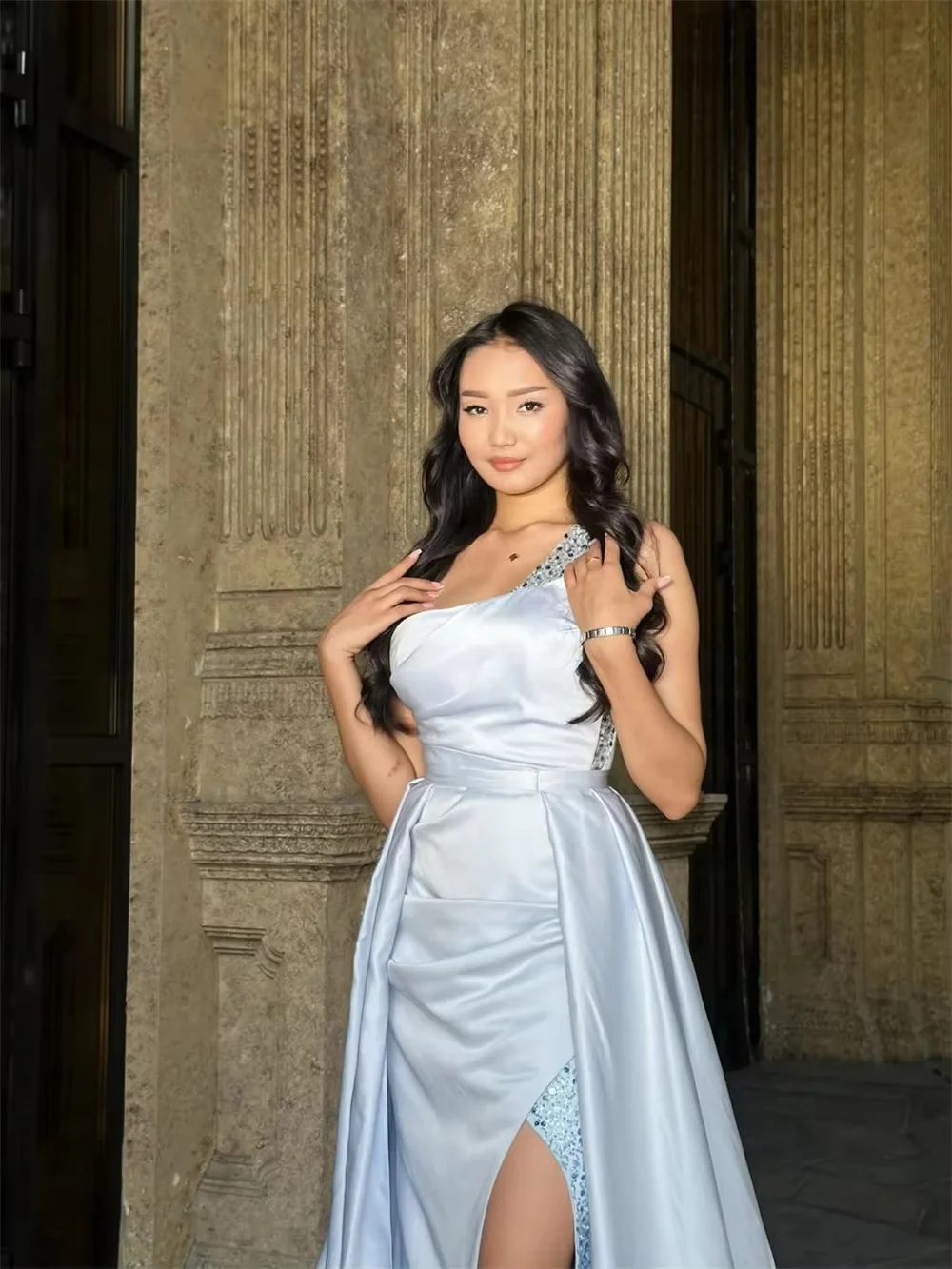 Women Slit Sequins Long Bespoke Occasion Gown Evening Dresses Pastrol Unisex Jersey Retro Dubai Saudi Arabic Prom Customized