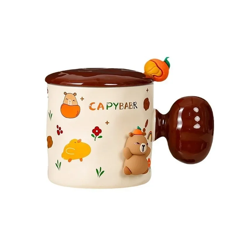

Cartoon ceramic cup cute animal mug with lid spoon girls office water cup