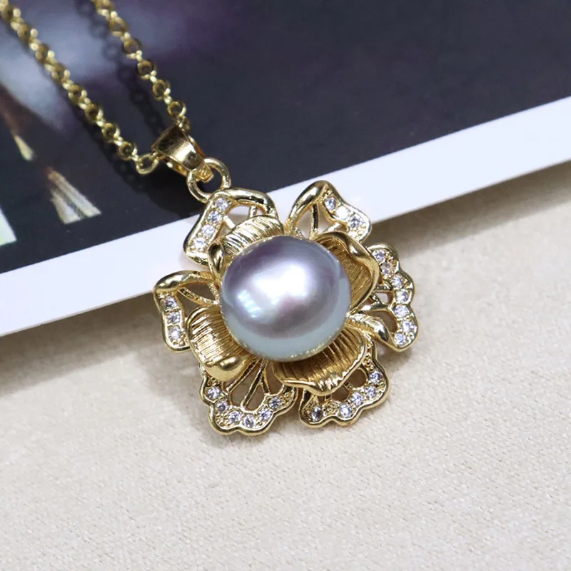 

Женский кулон с 3D цветком и пресноводным жемчугом, 8-9 мм, позолоченный 18 карат, микроинкрустация, модная простая элегантная цепочка на ключицу 099