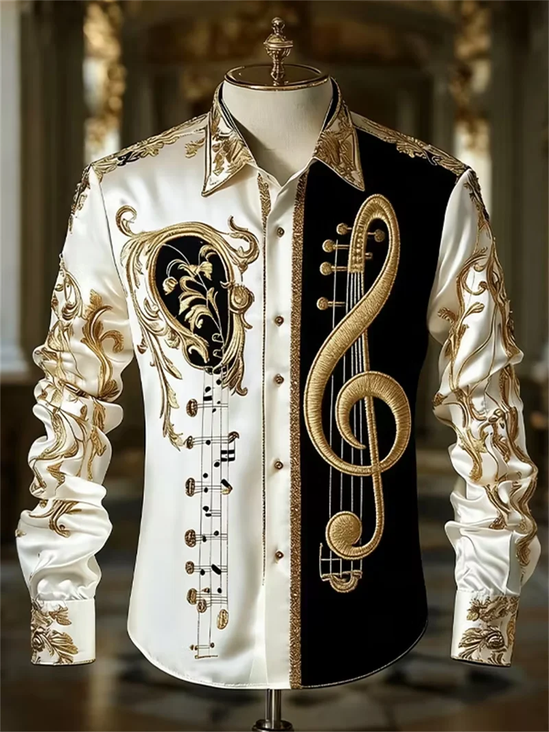 

New Black Gold Skull Clover Printed Men's Long Sleeve Shirt Saint Patrick's Day Personalized Casual Shirt