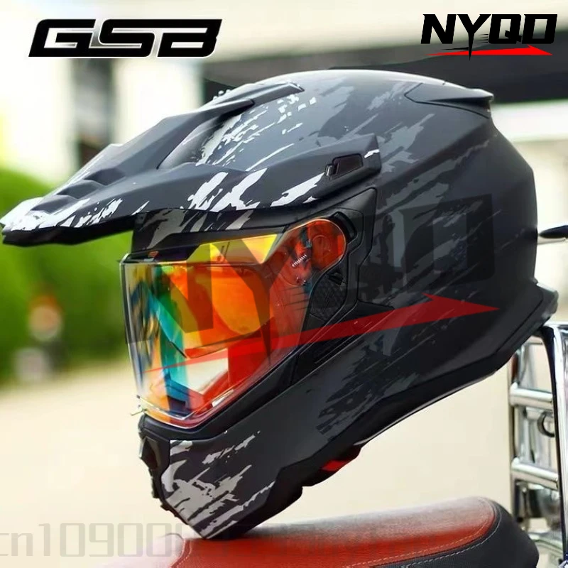 

Original GSB Rally Helmet Off Road Helmet Dual Lens XP-22 Motorcycle Full Helmet All Seasons Universal ECE Certified