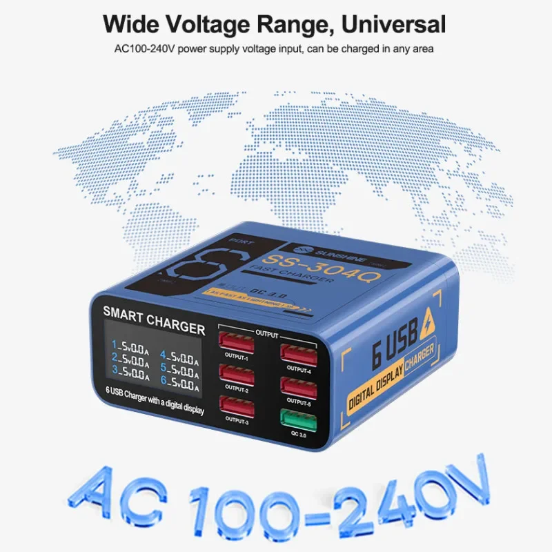 

SUNSHINE SS-304Q Интеллектуальный инструмент для быстрой зарядки мобильного телефона, планшета QC3.0, ЖК-цифровой дисплей, станция быстрой зарядки