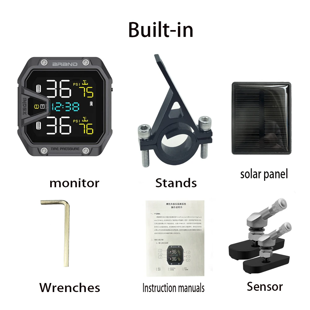 Motorcycle TPMS Real-Time Bike Air Pressure Monitor QC3.0 Rapid Charging Solar Power Tire Pressure Monitor for Emergencies Tool