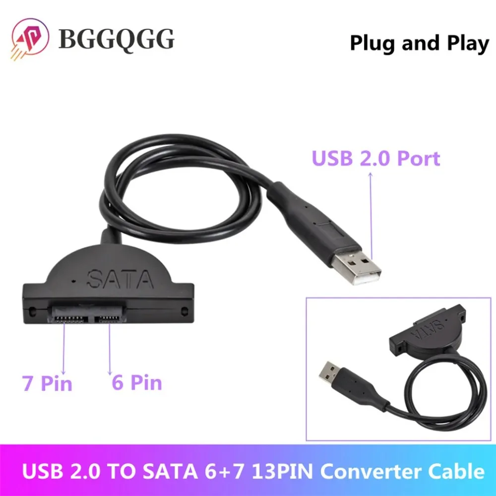 BGGQGG USB 2.0 to Mini Sata II 7+6 13Pin Converter for Laptop CD/DVD ROM Slimline Drive Converter Cable Screws steady style