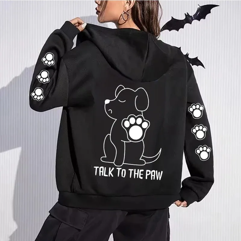 

Толстовки с капюшоном на молнии Talk To The Paw Dog, пуловеры, женские толстовки с капюшоном и длинными рукавами на молнии с принтом лапы Talk To The Paw