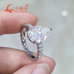 4ct 8x12mm pear shape full D vvs white melee moissanite half Eternity band 925 Sterling Silver Ring Jewelry Engagement Ladies