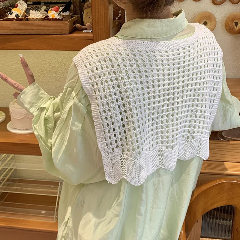 Summer Women Soft Solid Color Hollow Out Knitted Shawl 100% Acrylic Warp Knit Neck Protection Versatile Layered Outerwear Casual